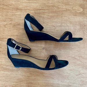 j crew wedge sandal • black suede • sz 9 • $128